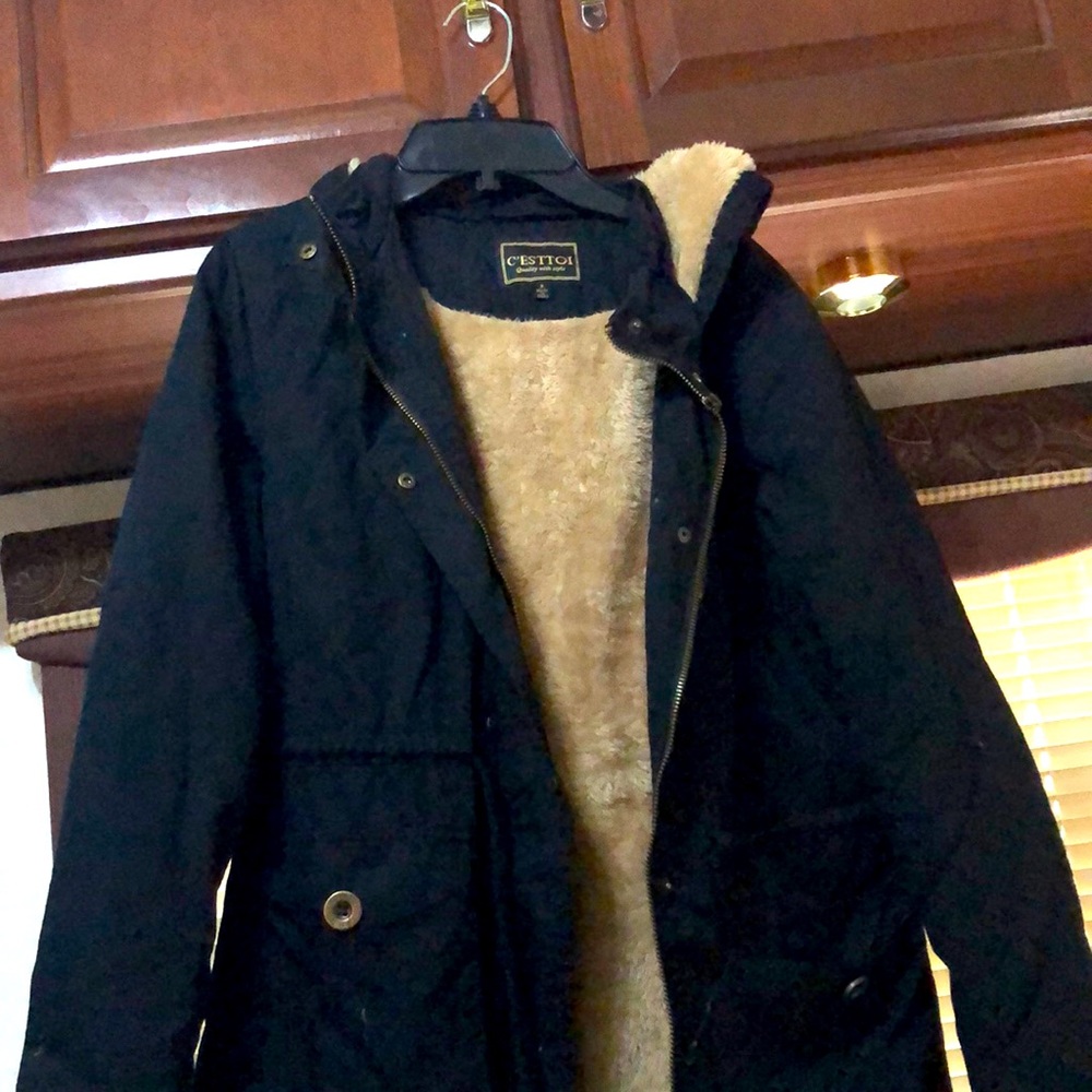 Black faux fur coat